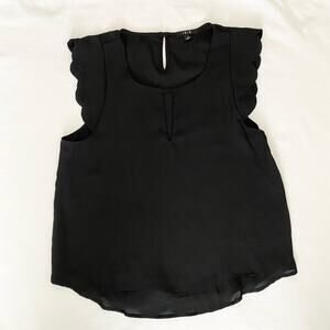 Iris Blouse Womens Size Small Scalloped Sleeve Black Career Sheer Back